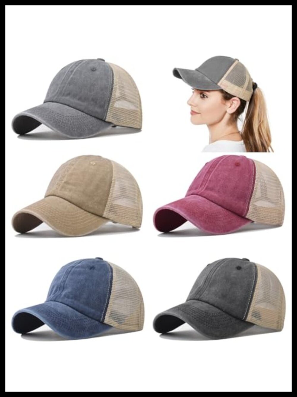 5 Pack Vintage Washed Plain Baseball Caps Adjustable Unisex Golf Hat
